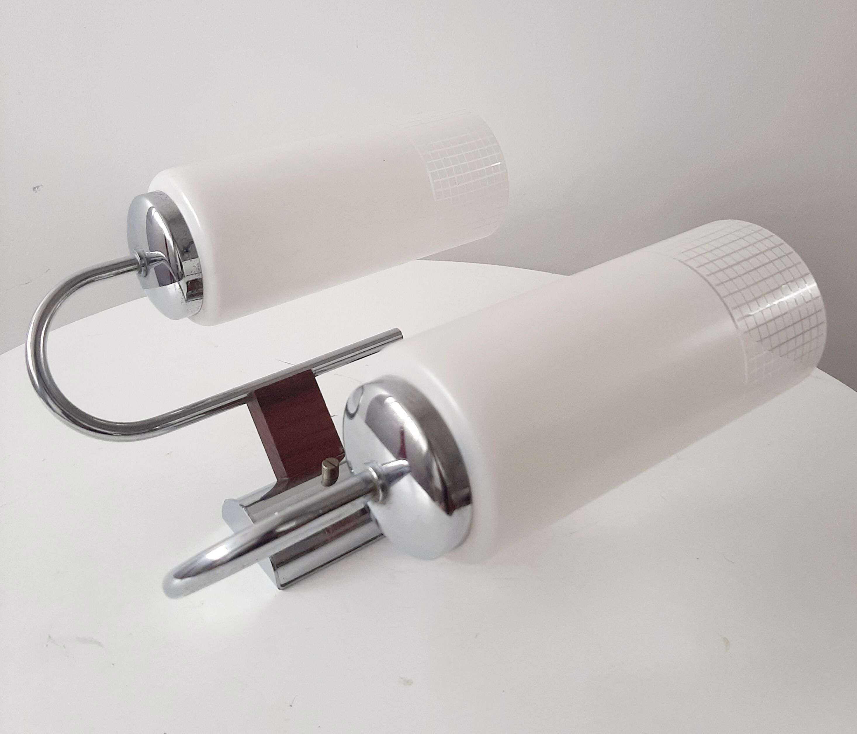 Double chrome and scandinavian teak wall lamp 50s