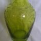 Cut and engraved green blown glass carafe vase