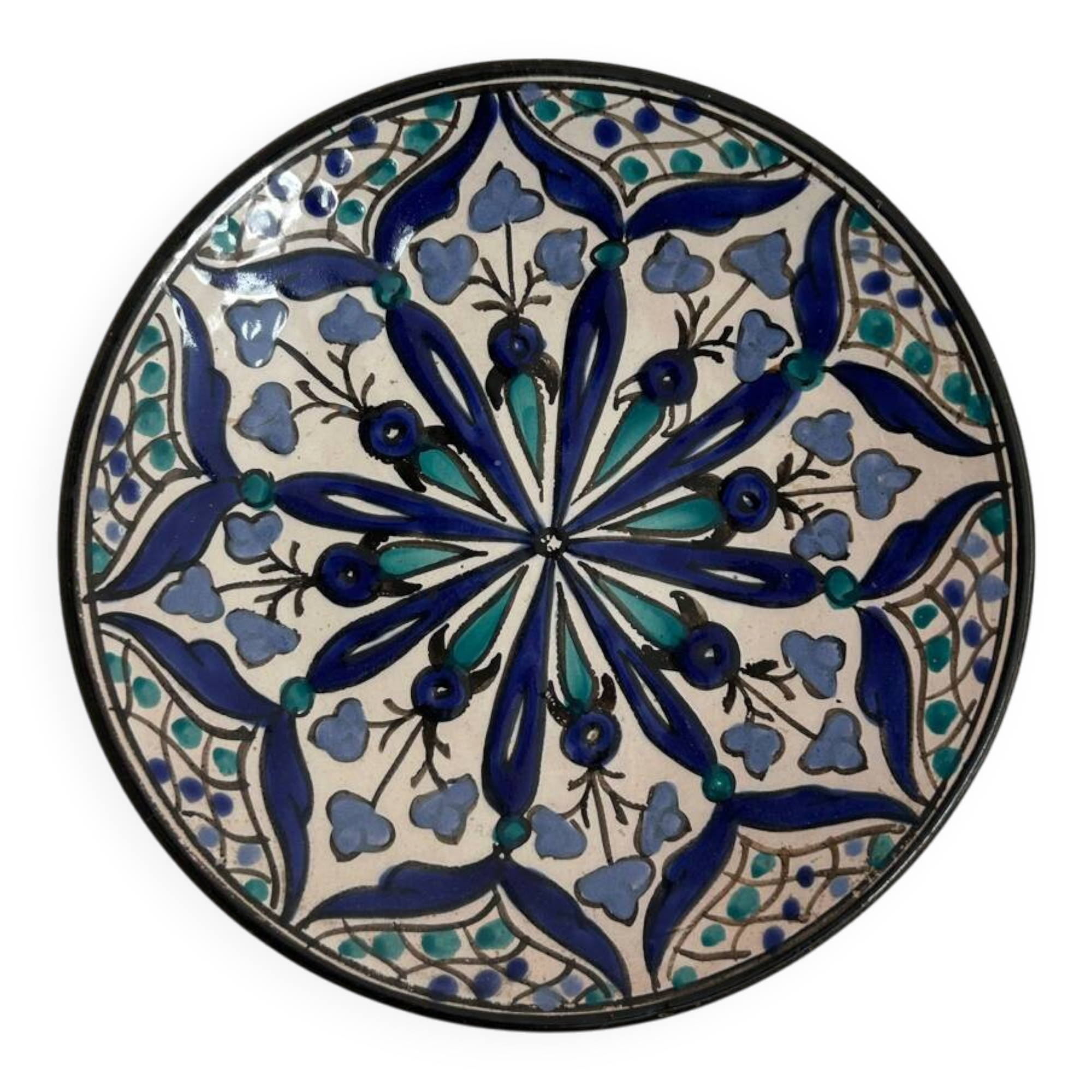 Wall plate – Hand-painted Moroccan ceramic – Blue mandala