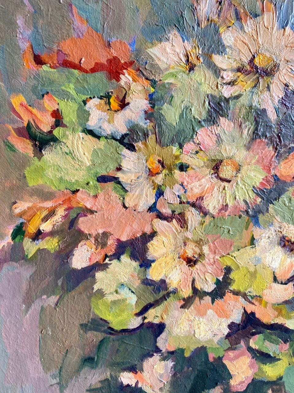 Antique painting, Still life with wild flowers, signed, 20th century