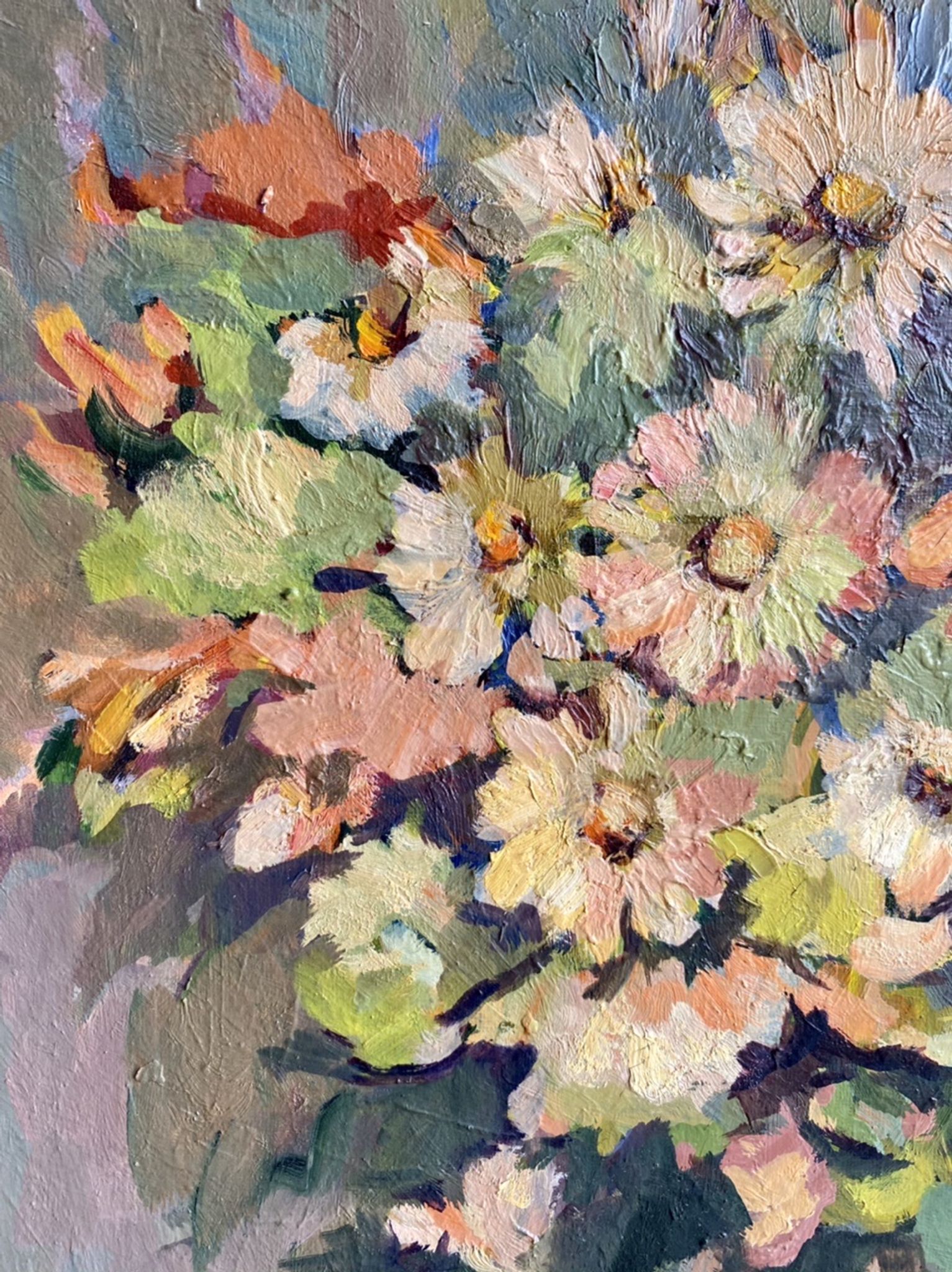 Antique painting, Still life with wild flowers, signed, 20th century