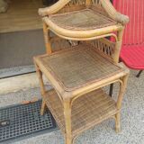 Bamboo and rattan corner shelf circa 1975
