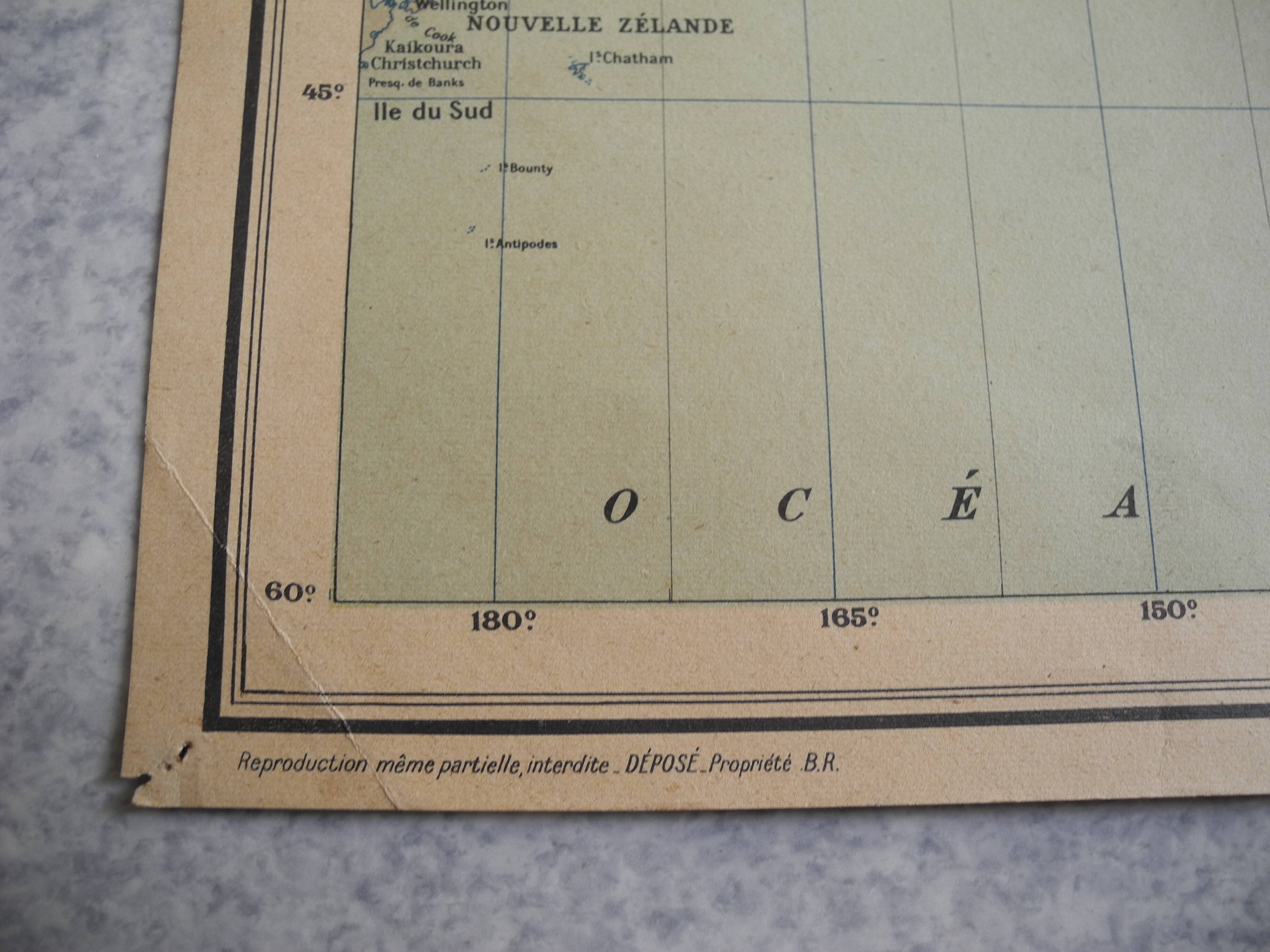 Planisphere map time zones blondel paris old french map time zone 30s