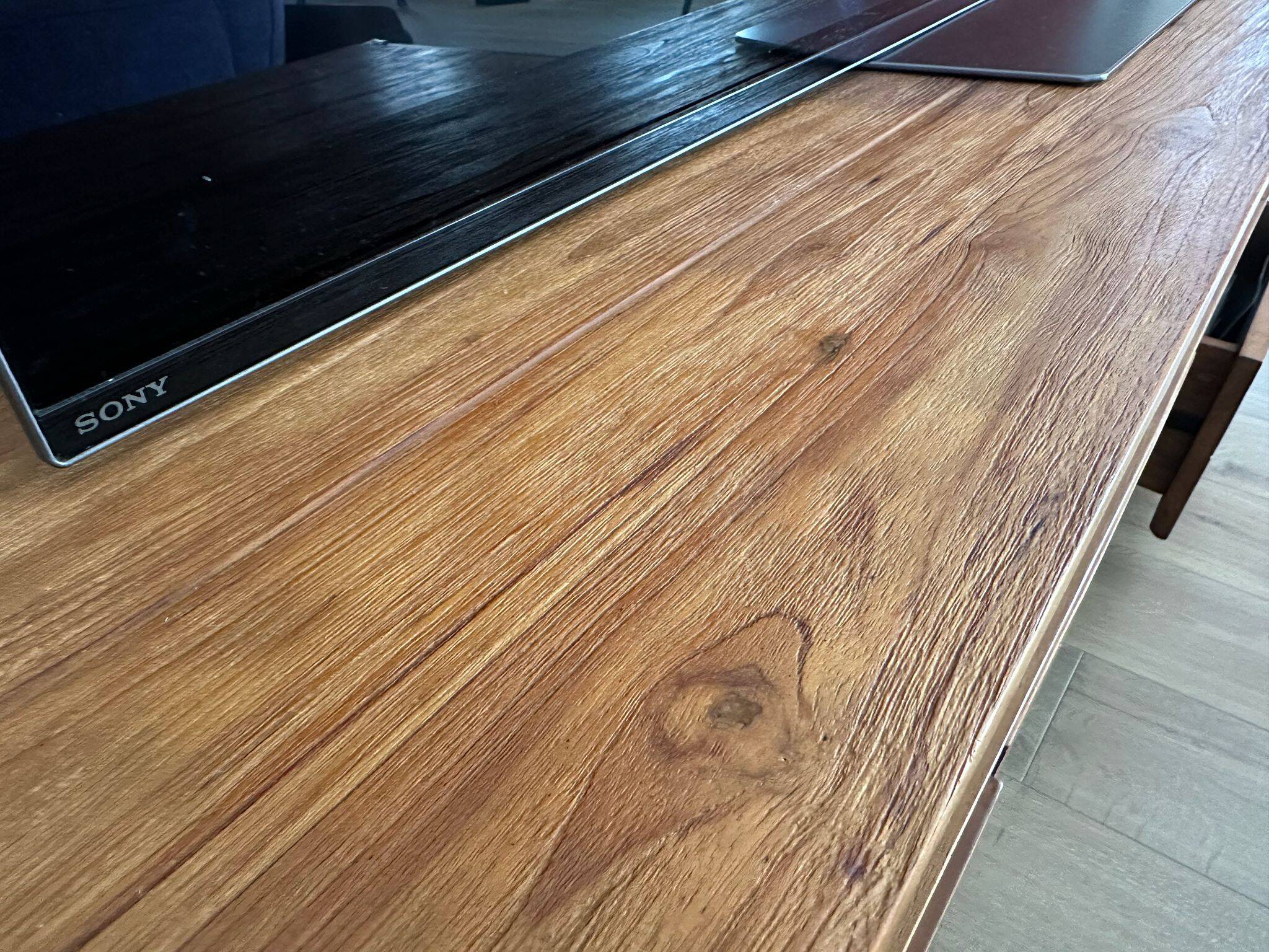 TV unit + coffee table in teak and metal