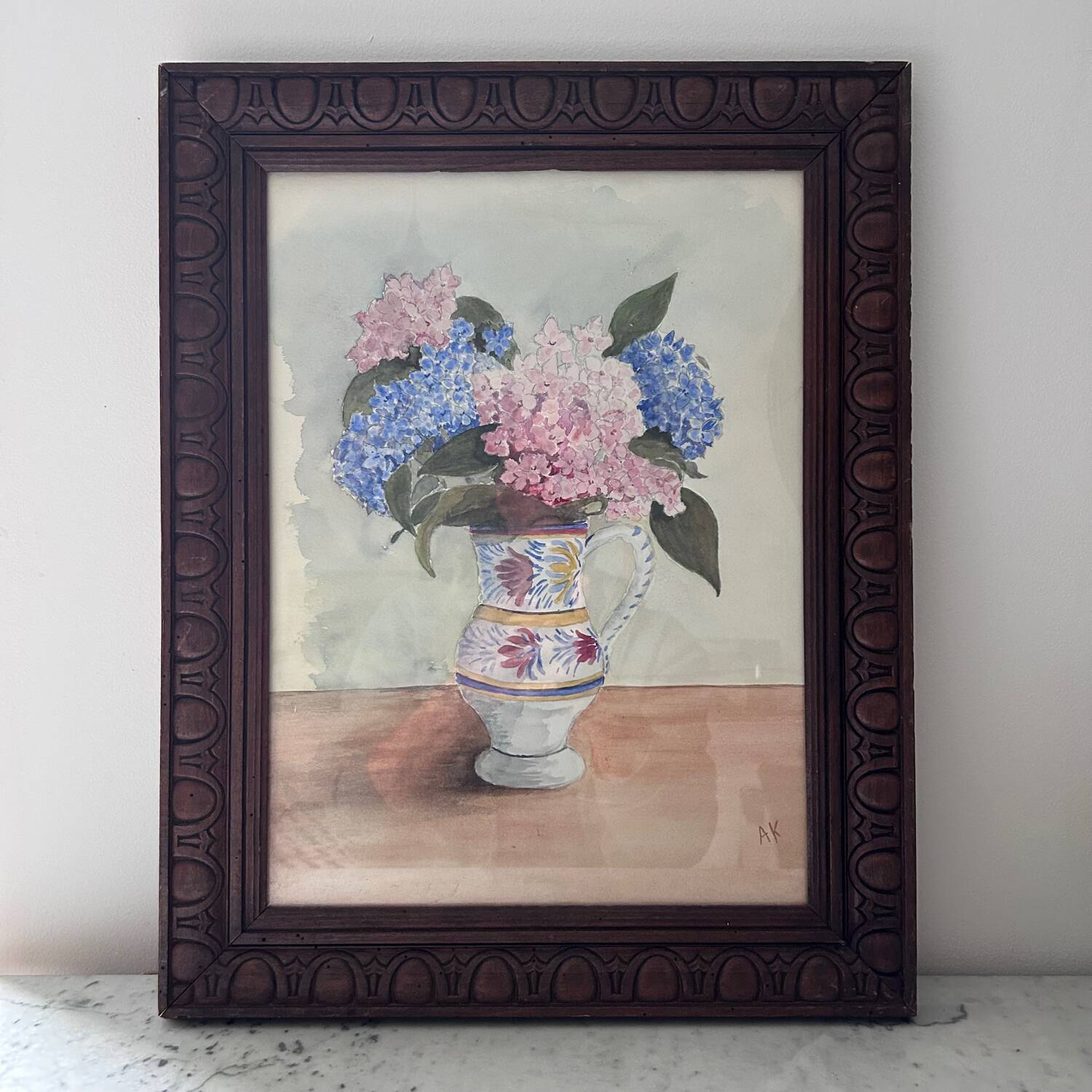 Watercolour Hydrangeas in Quimper Jug