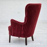 1960s, Danish armchair in cherry-red furniture velour, original condition.