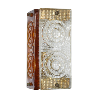 Applique en verre cristal vintage du milieu du siècle par Orrefors 1960, verre ambré, Suède