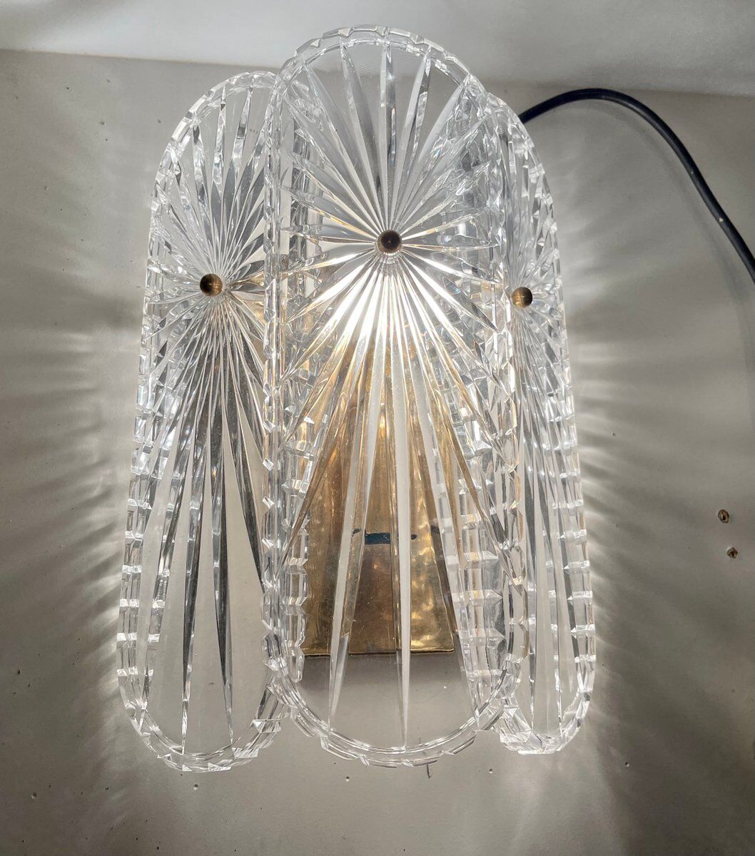 Mid-Century Crystal Sconces, Set of 2