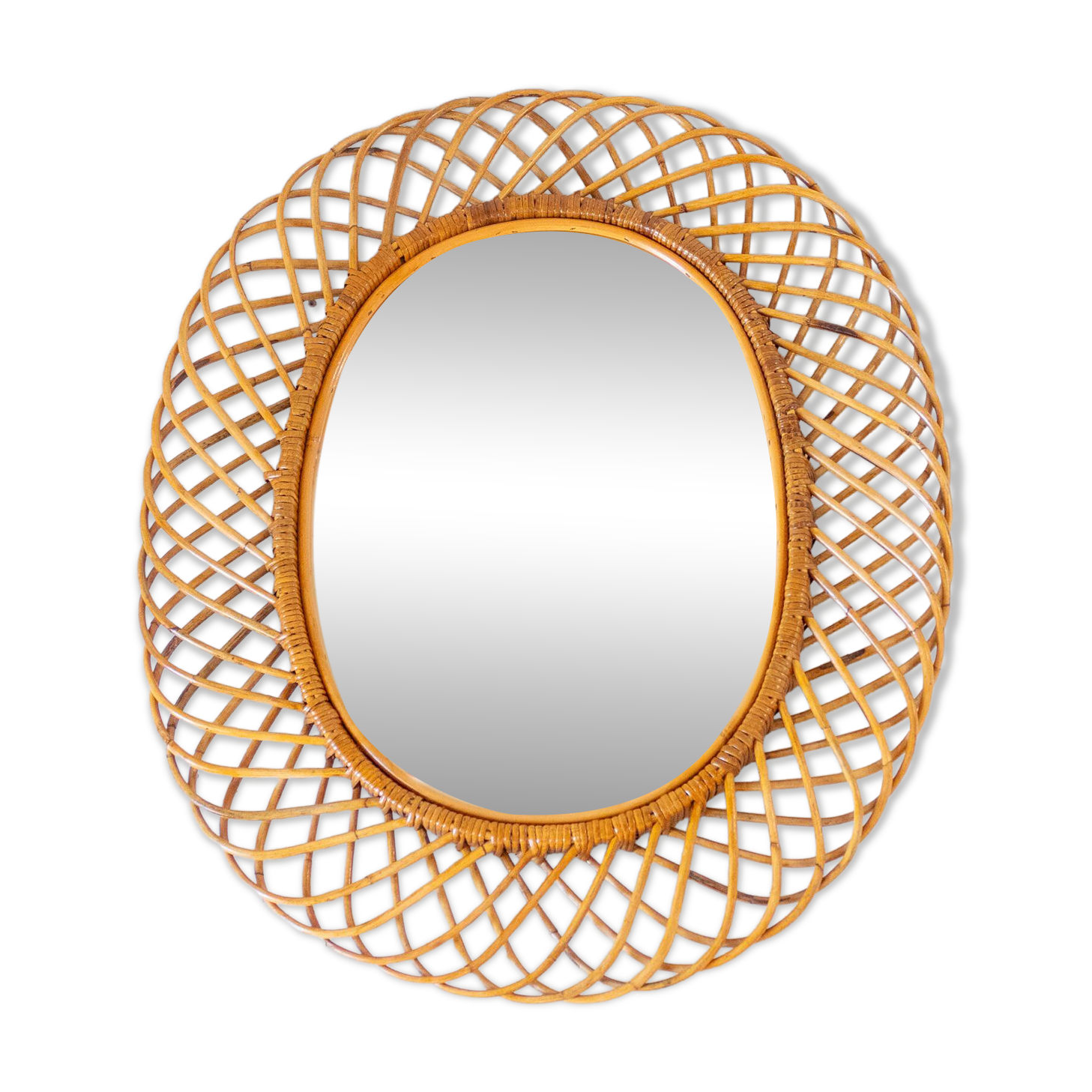 Mid- Century Modern Sunburst Bamboo Mirror, Franco Albini, Italy 1960s