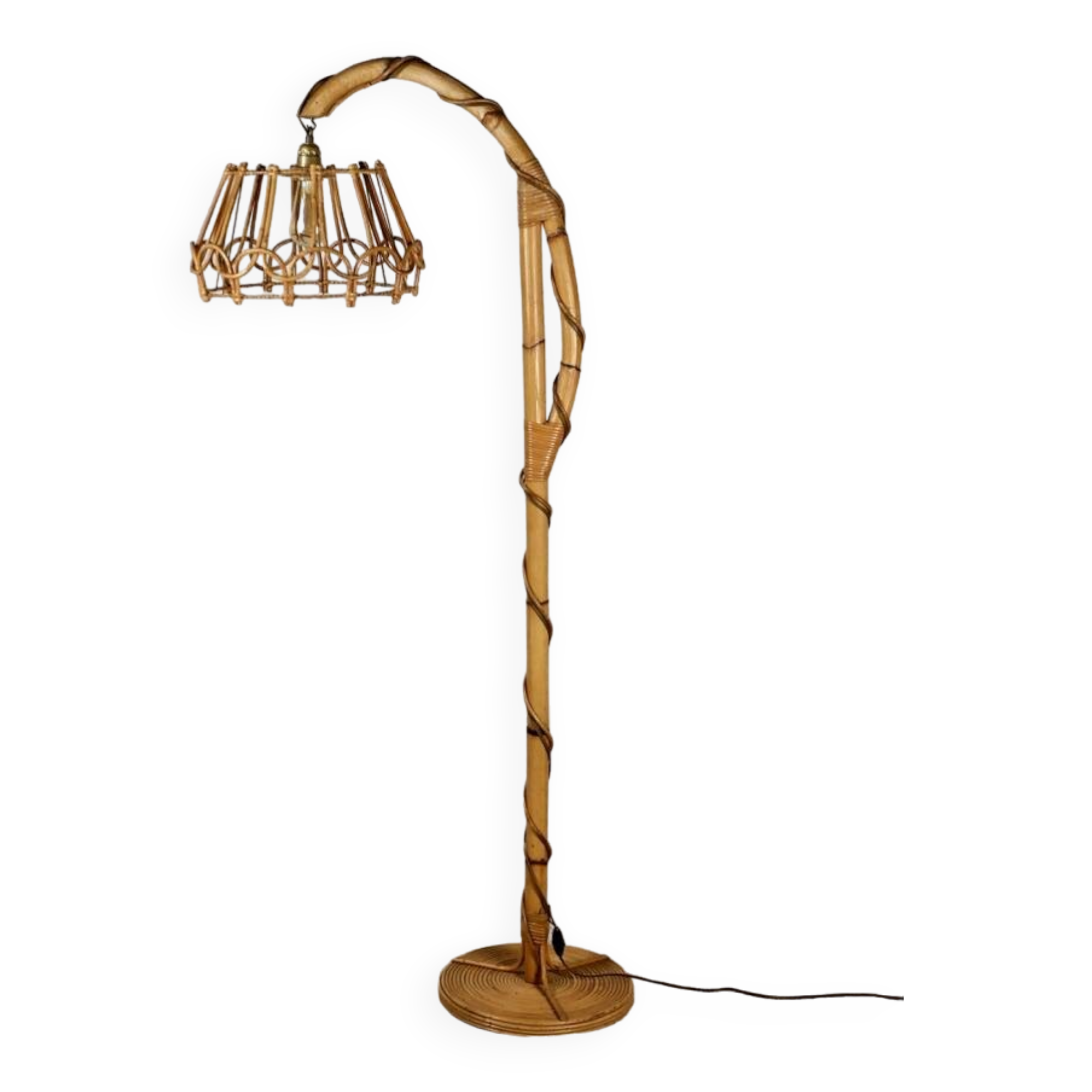 Louis Sognot rattan floor lamp from the 60s