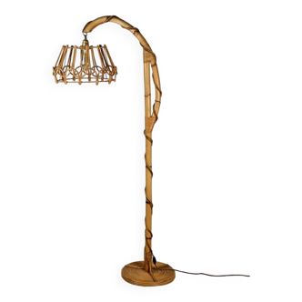Lampadaire en rotin Louis Sognot années 60