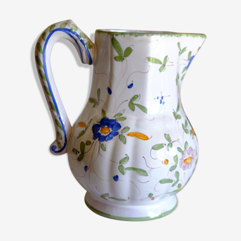 Painted Moustiers earthenware pitcher
