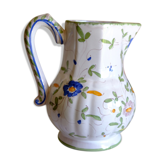 Painted Moustiers earthenware pitcher