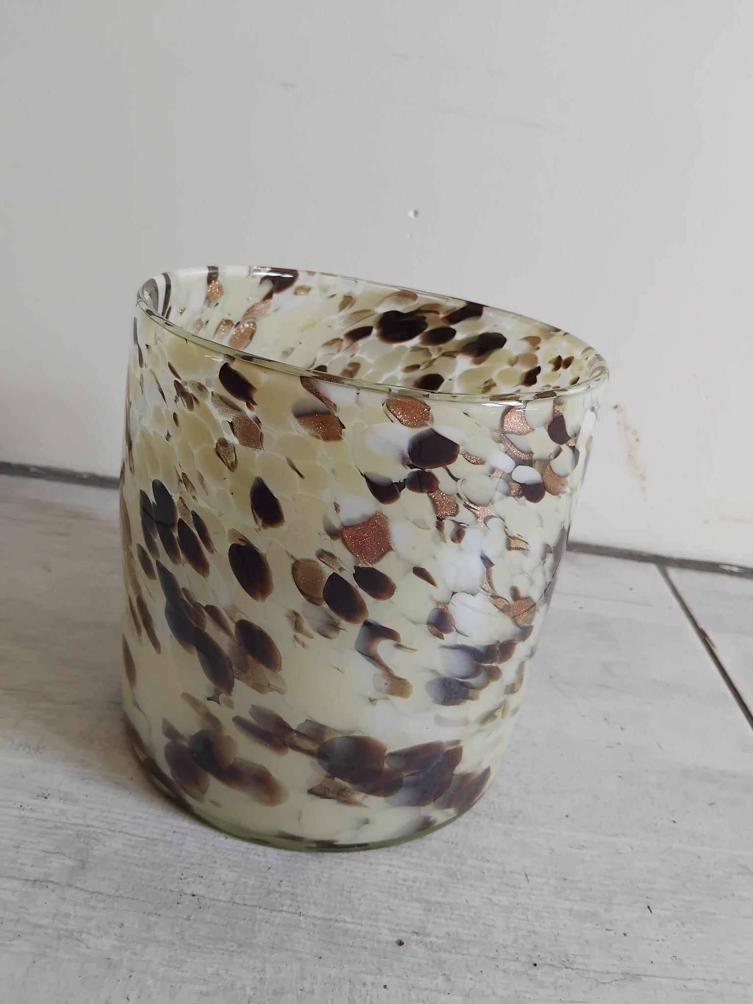 Murano multi-layered scroll vase with gold inclusion
