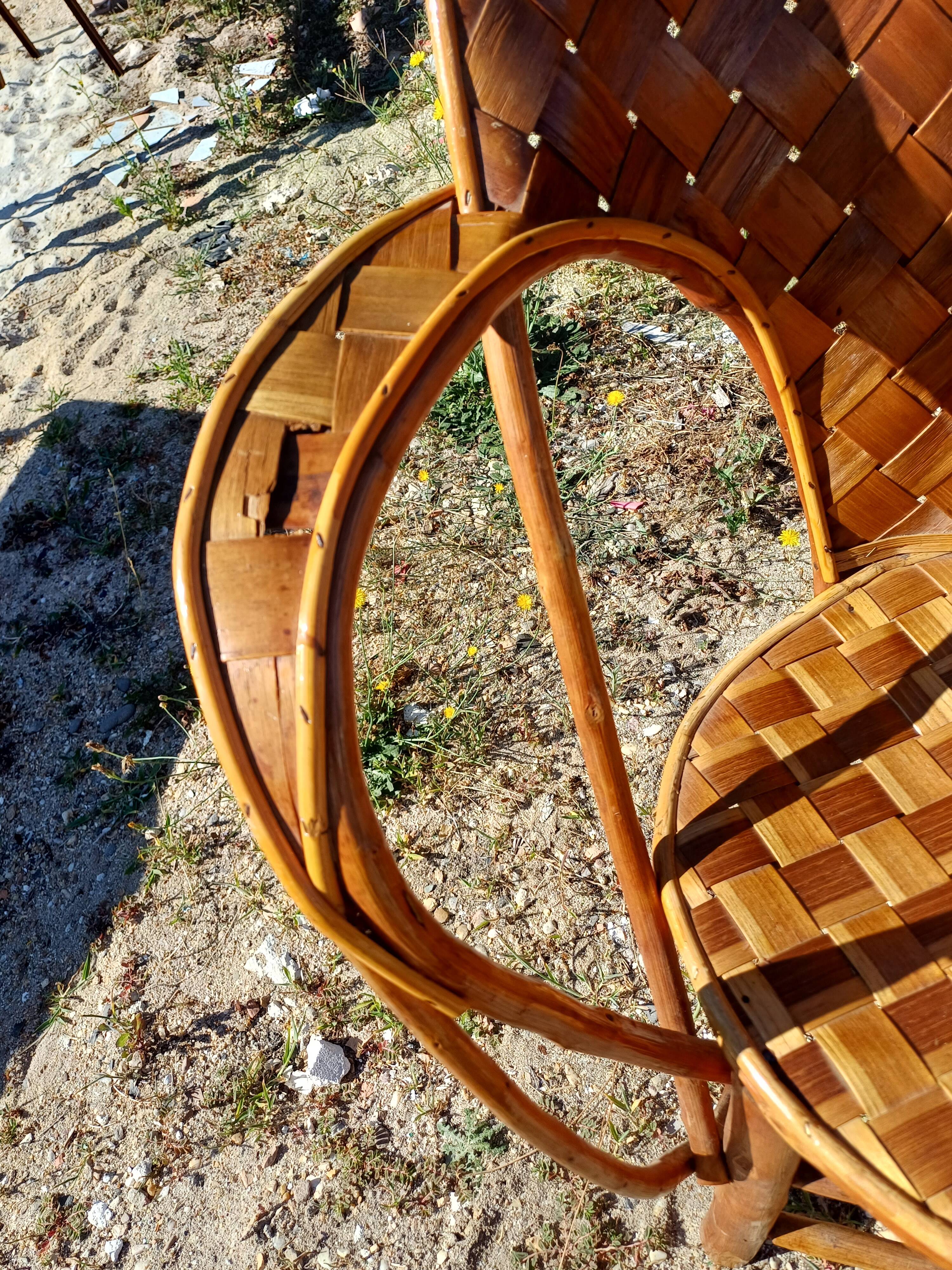 Pair of Vintage Armchairs in Chestnut Slats