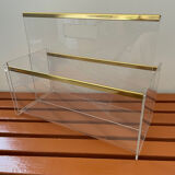 80s Plexiglas and brass magazine rack