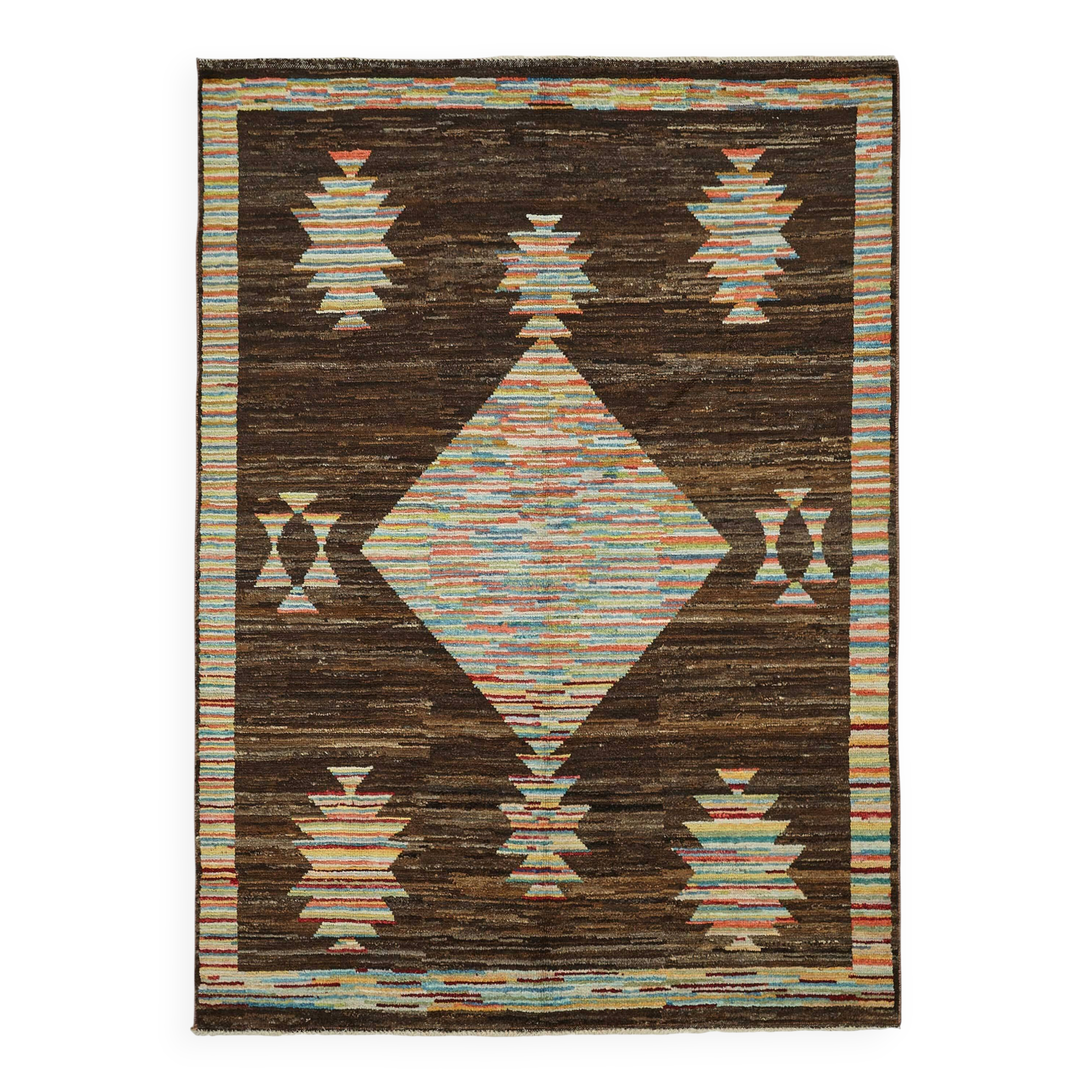 Handmade Tribal Decorative 173 cm x 238 cm Brown Wool Carpet