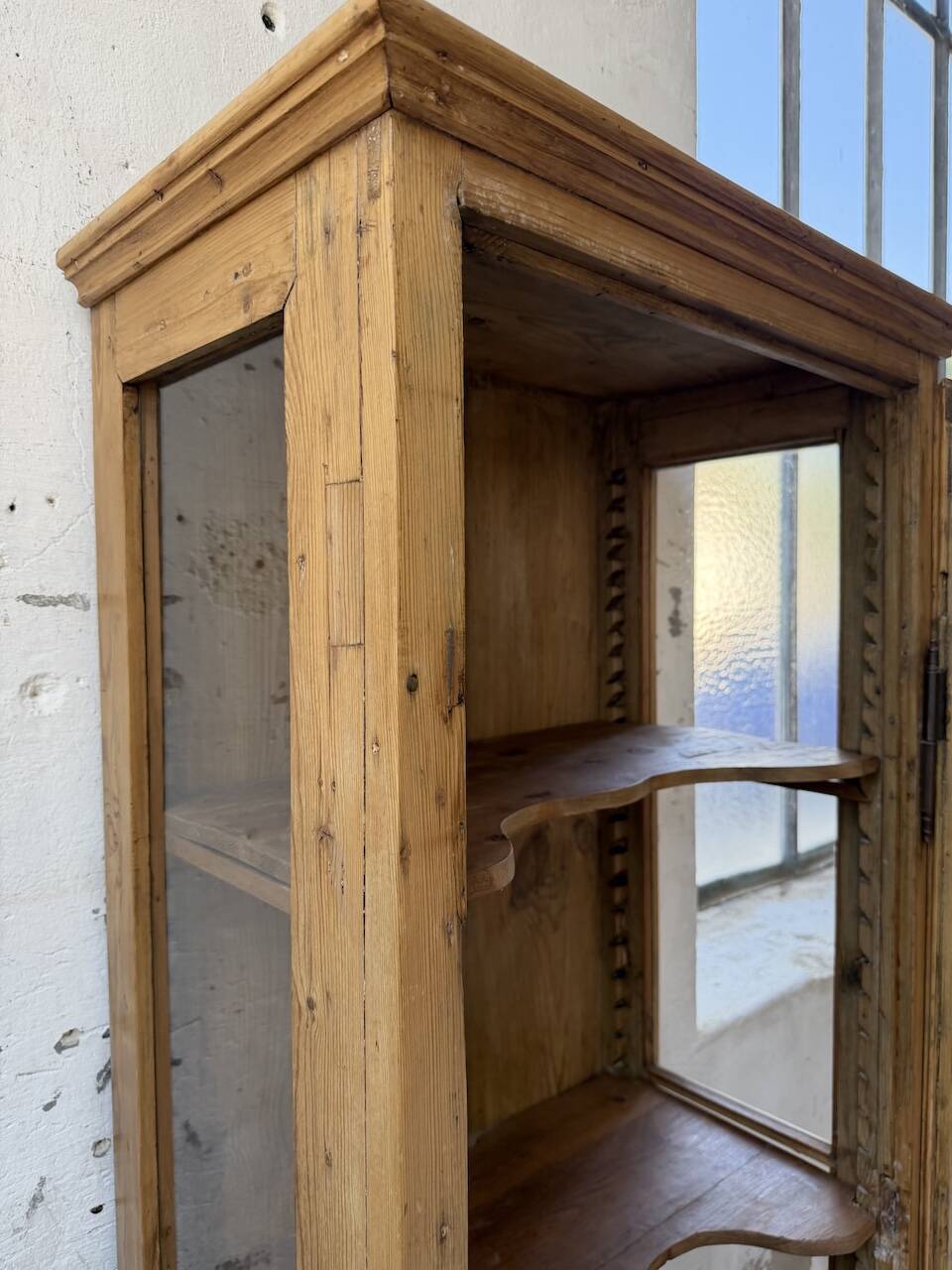 19th-century English pine display cabinet