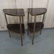 Pairs of corner shelves notches gilded formica brown 60s