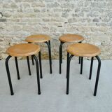 Set of 4 wooden and metal school stools
