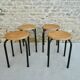 Lot de 4 tabourets d'école en bois et métal