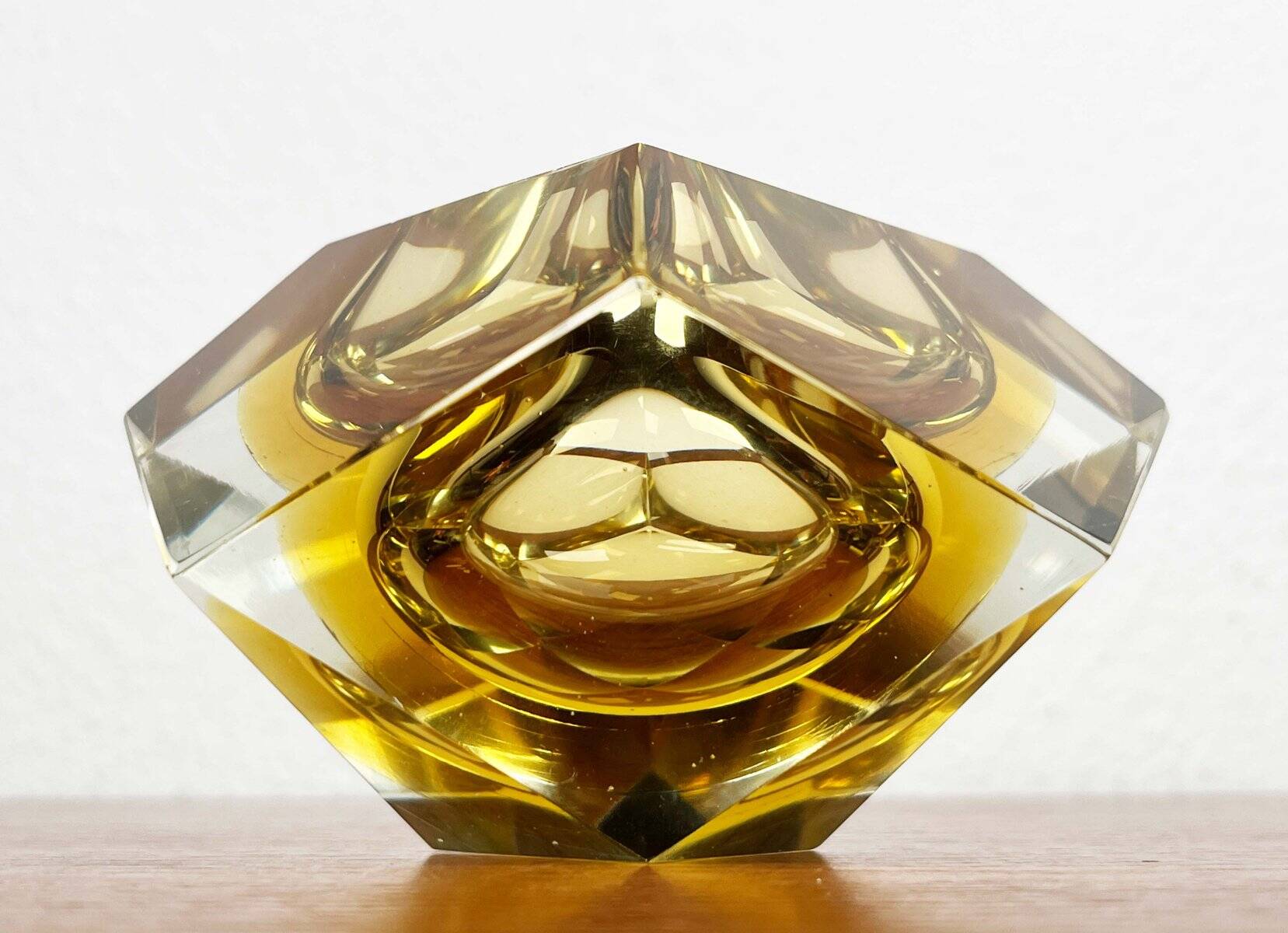 Vintage Italian Sommerso yellow glass bowl, Murano, 1970s.