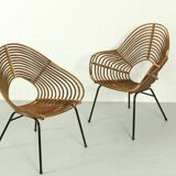 Set of 2 Vintage Rattan Lounge Chairs H. Broekhuizen for Rohé Noordwolde, The Netherlands 1960