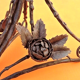 Art nouveau era wrought iron lamp tripod foot, decor foliage and roses