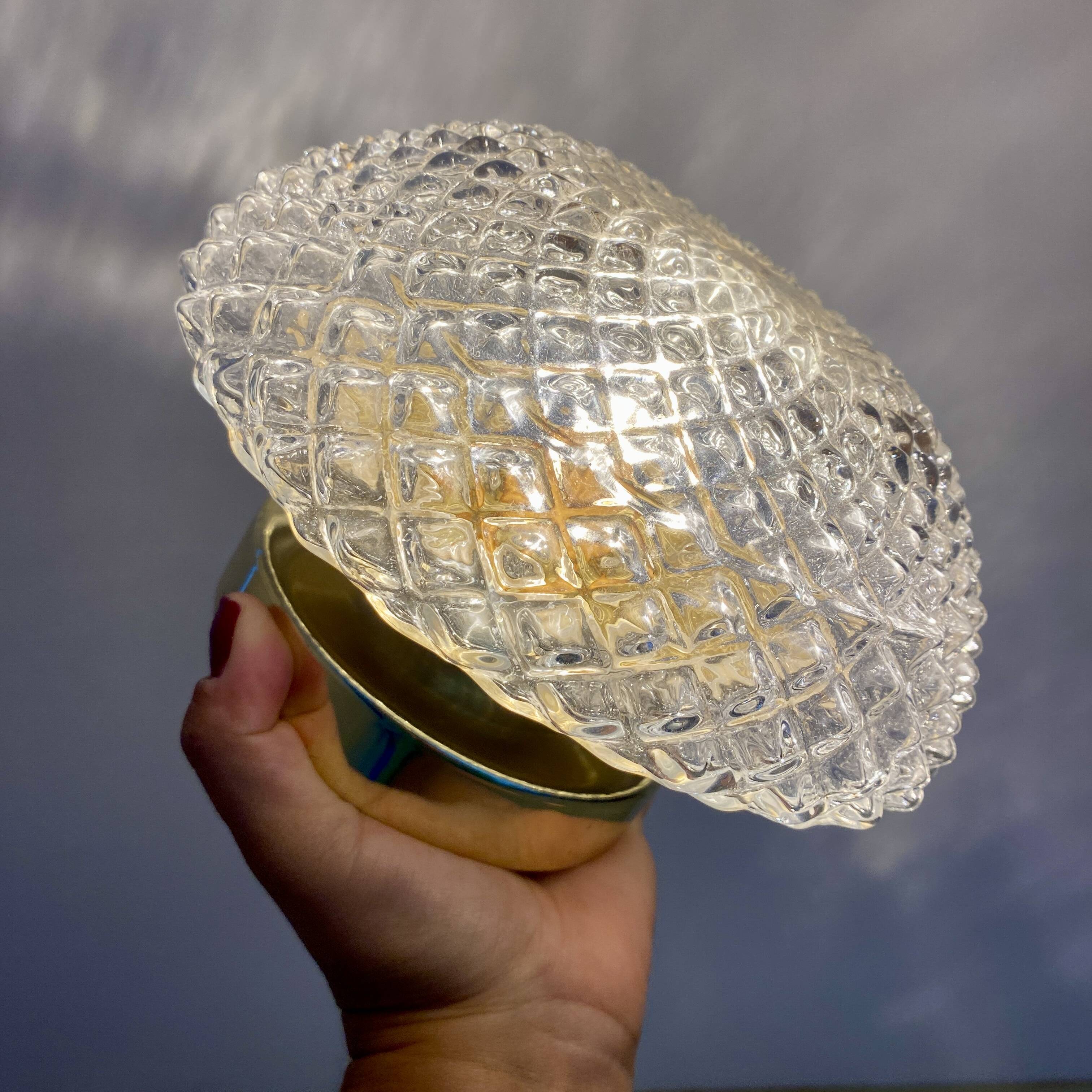 Vintage glass globe wall or ceiling light with diamond point.