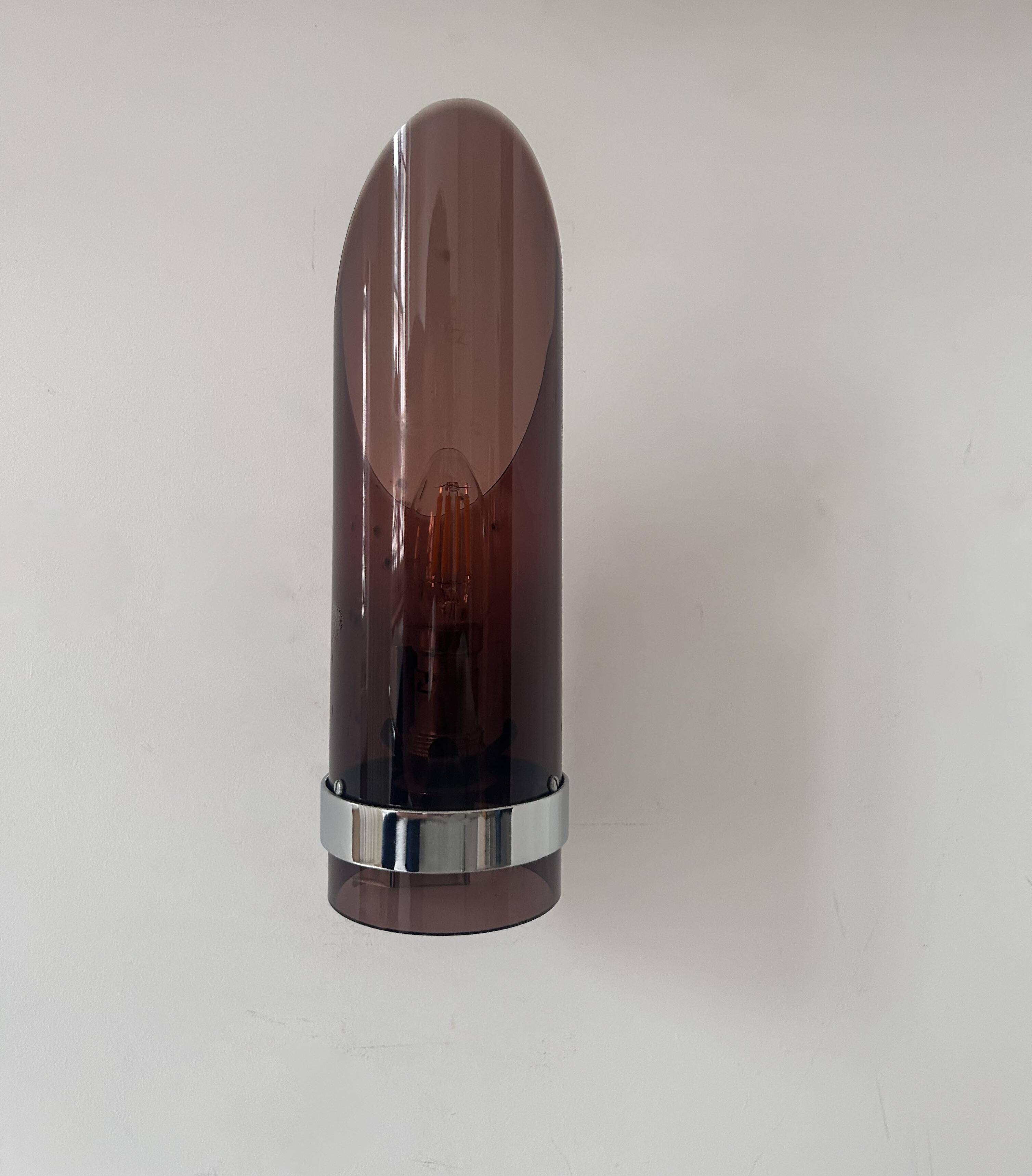 Vintage chrome and smoked altuglas wall light, France 1970s