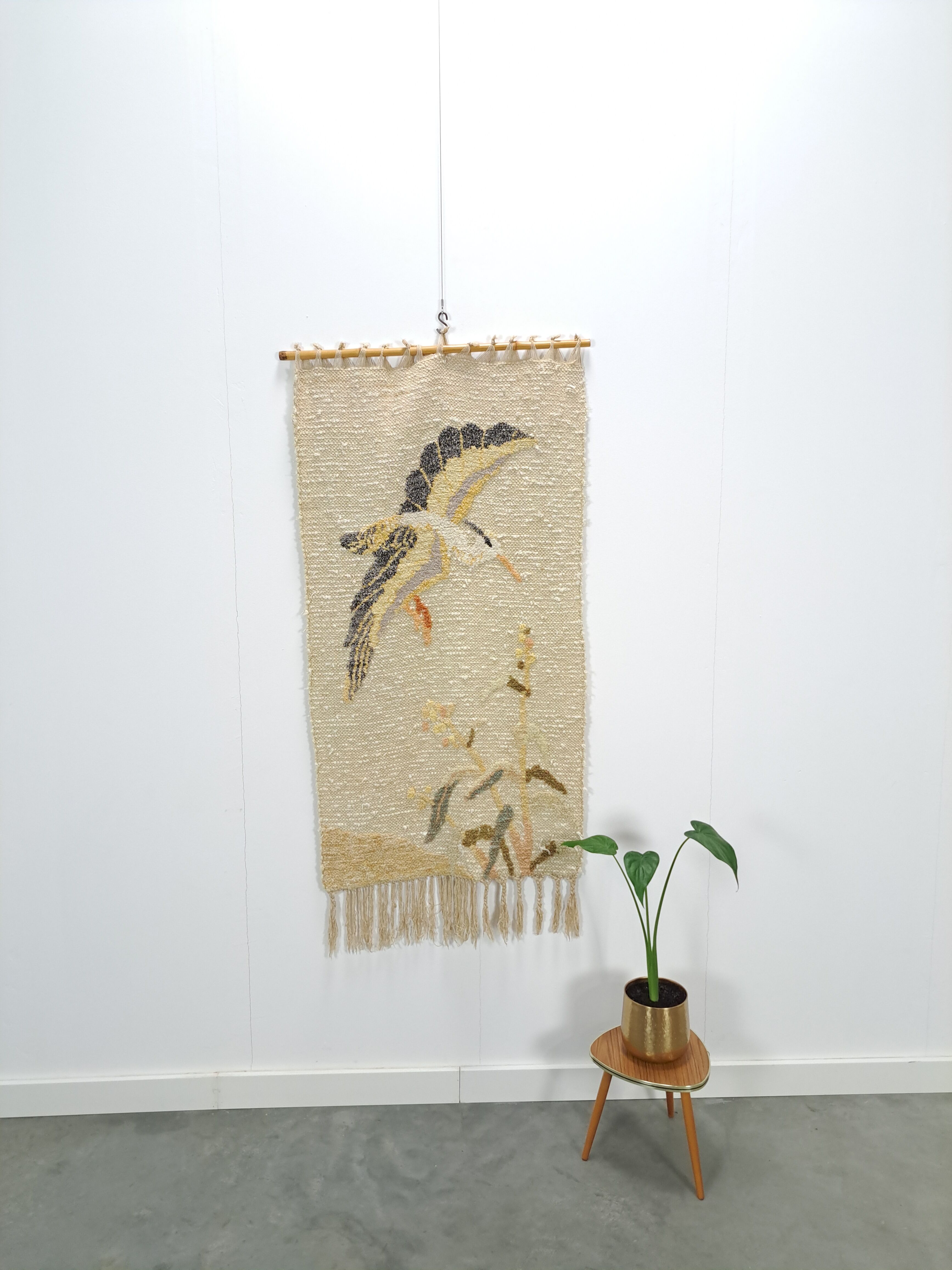 Tapisserie héron suspendu mural oiseau vintage