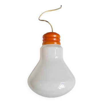 Giant opaline and orange metal suspension lamp, 1970s