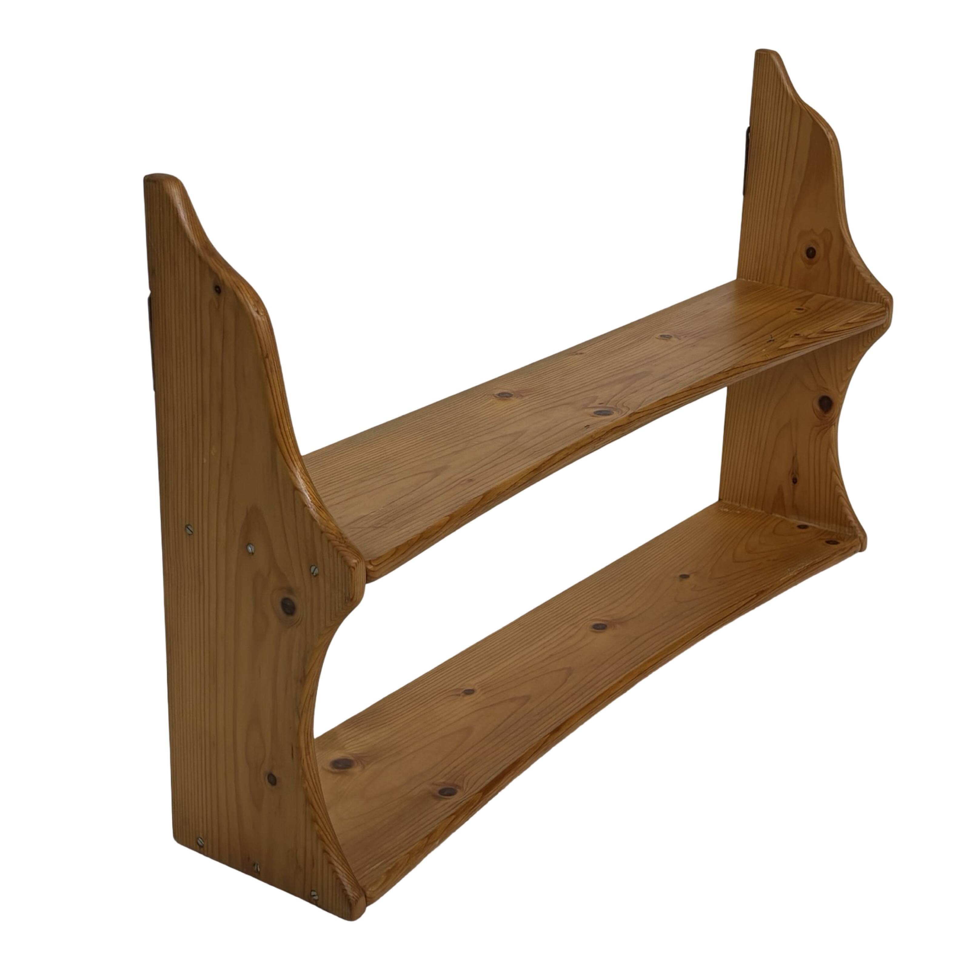 Vintage wooden wall shelve rack bookshelf in pinewood  minimalist design