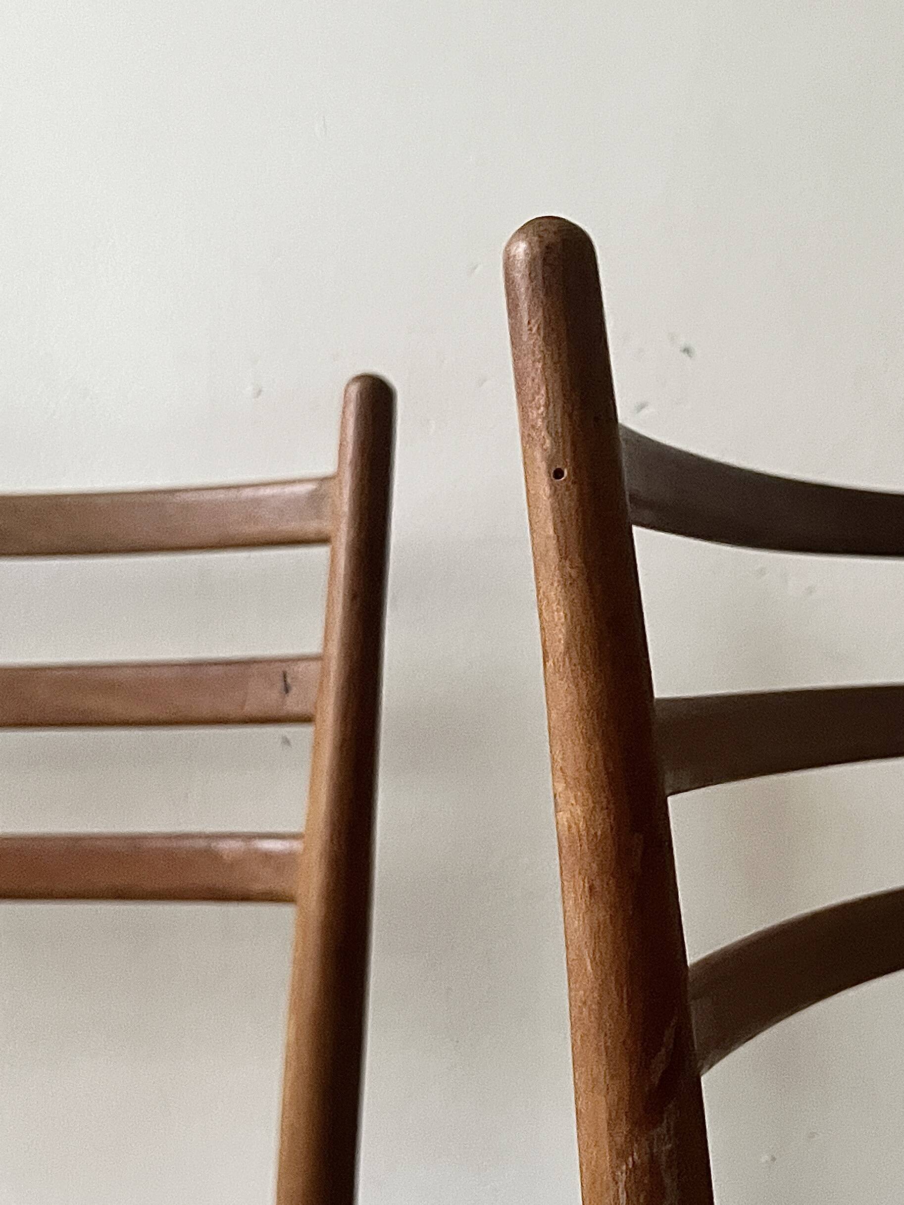 Set of 2 Italian chairs in wood and straw, Gio Ponti style 1950