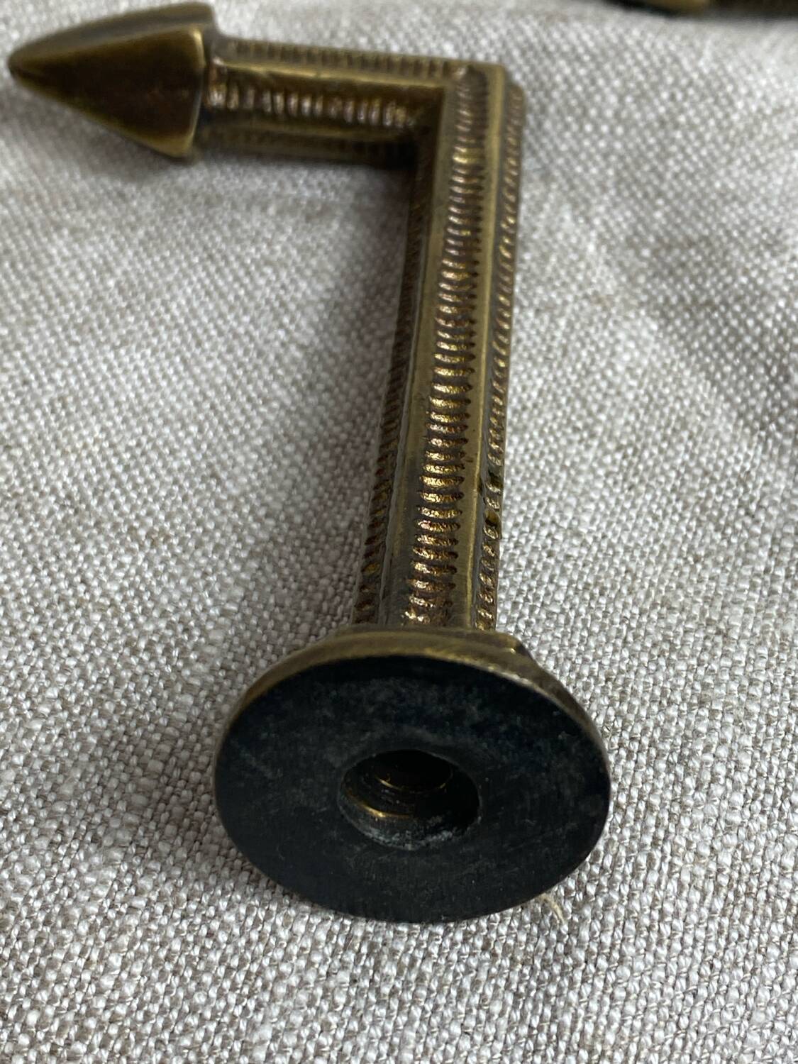 Antique brass curtain hooks and tiebacks