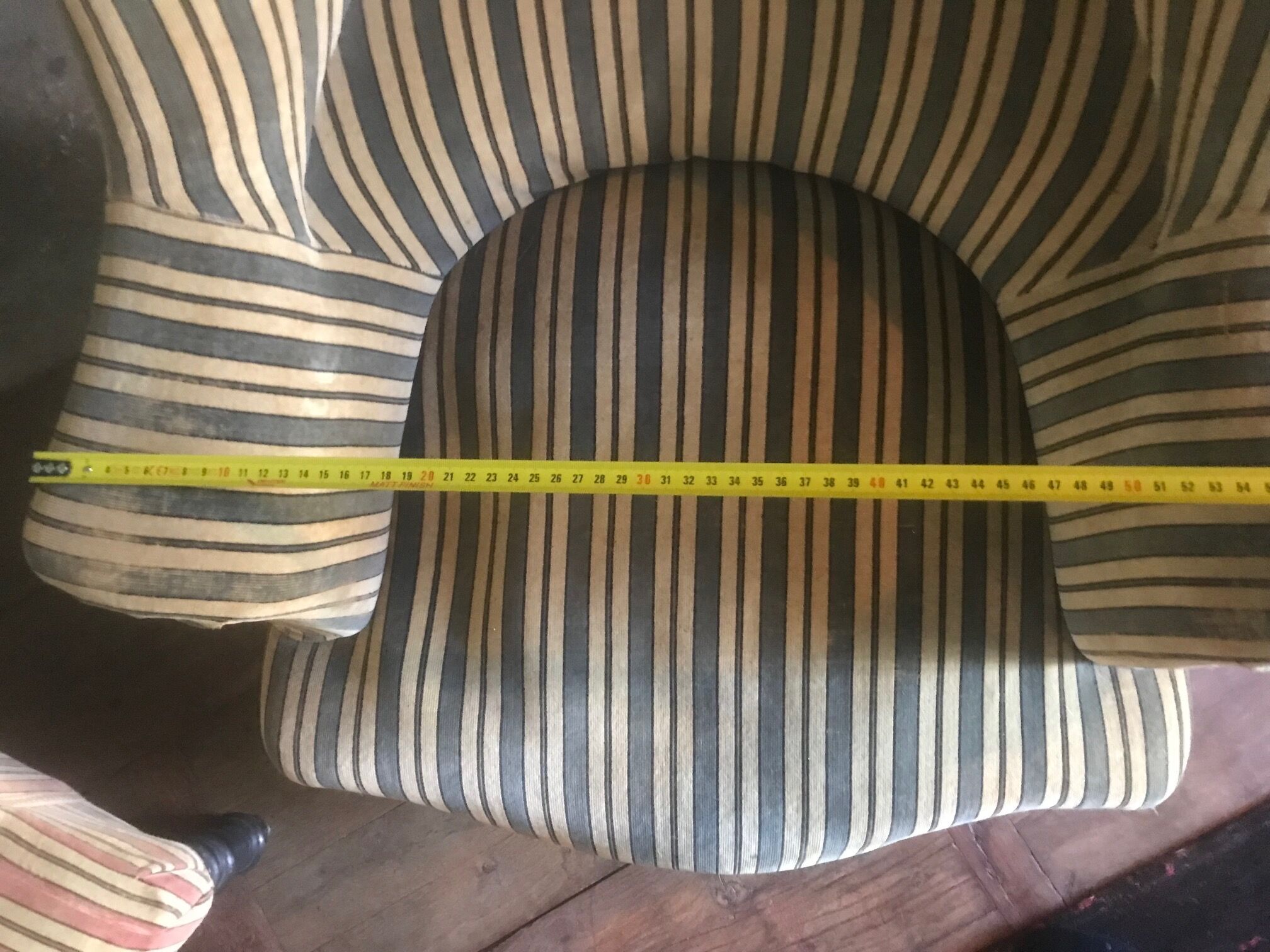 Pair of Original tapestry velvet stripe armchairs.