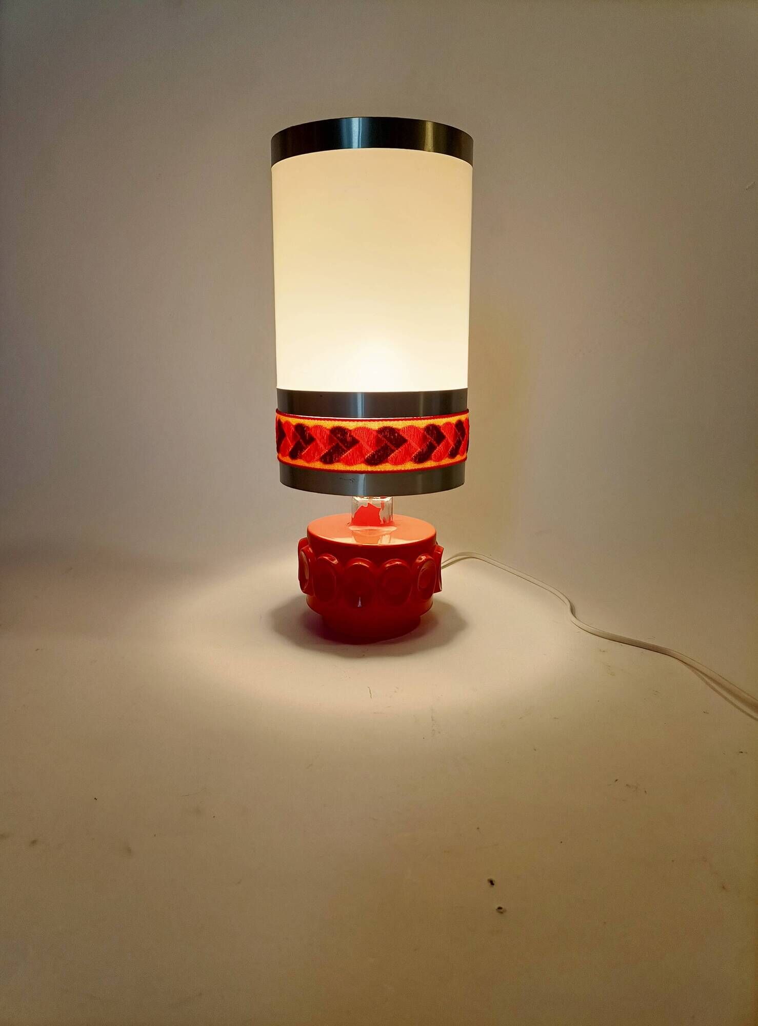 Vintage orange glass lamp signed Robert de Schuytener, 1970.