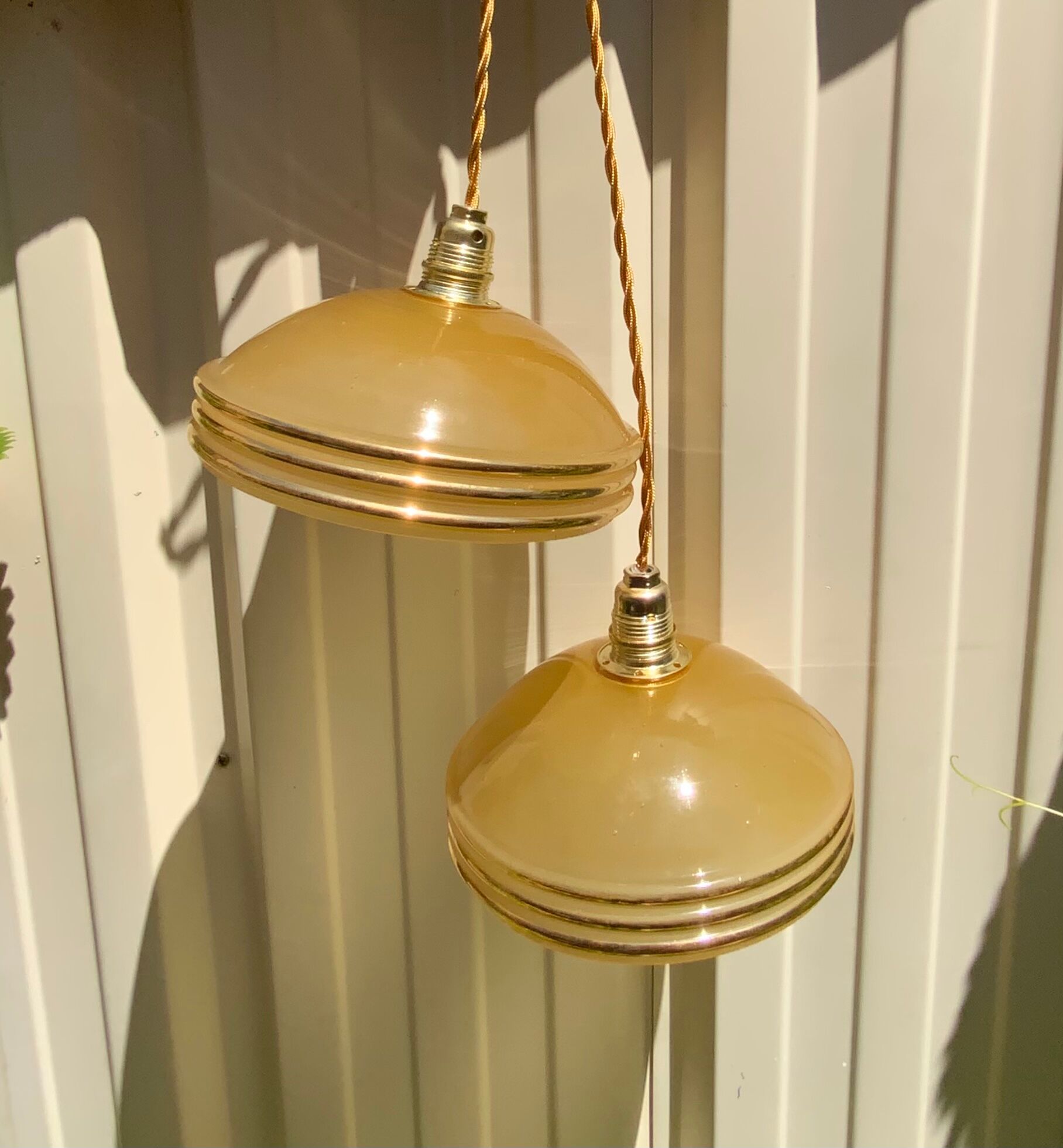 Suspension duo frosted glass orange and golden electricity new