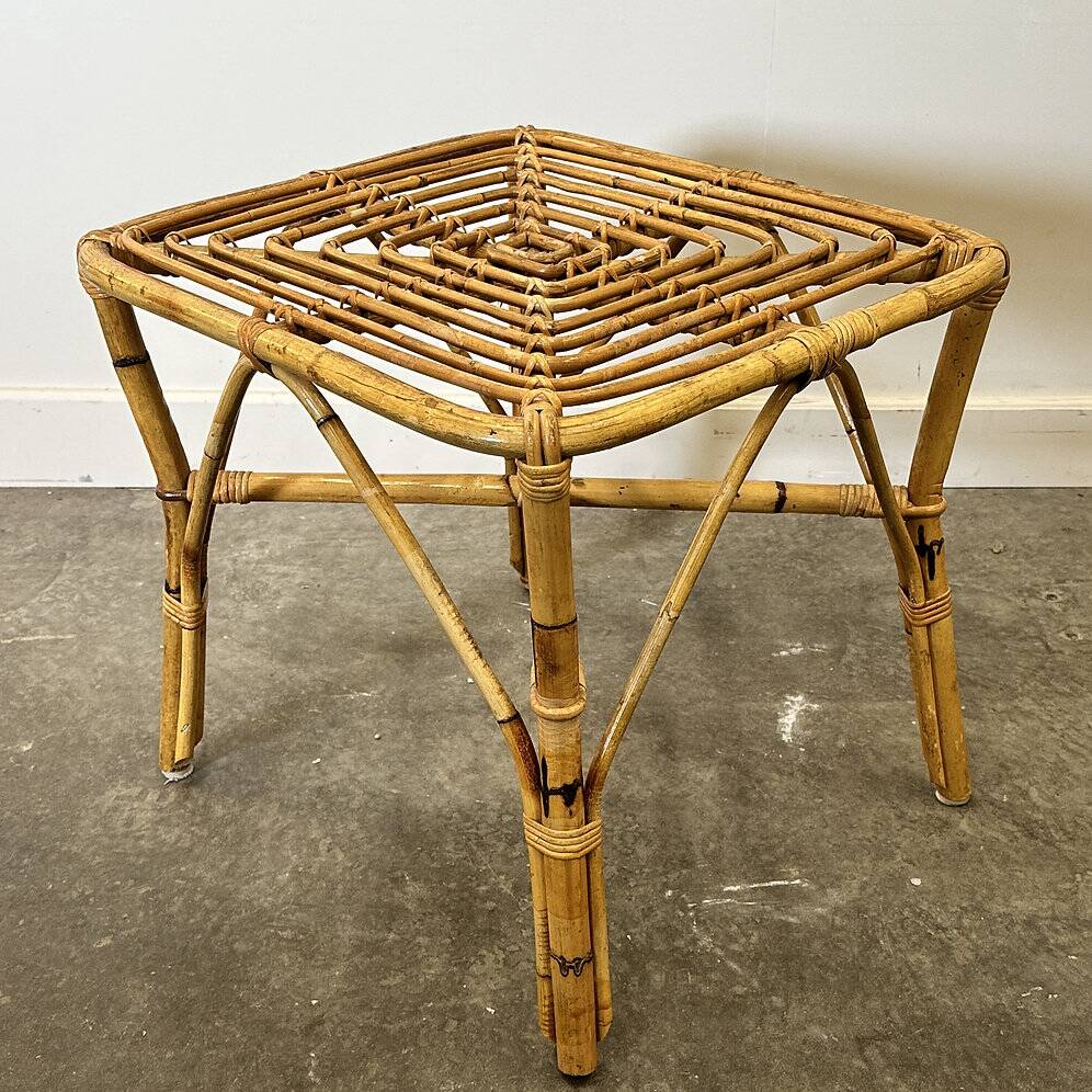 Vintage Italian bamboo square coffee table, 1960s.