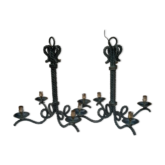 Pair of twisted wrought iron chandelier