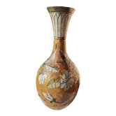 Vase ancien oriental en métal – décor floral – vintage