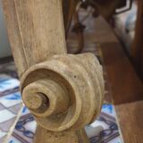 Walnut table, two extensions, parquet top, carved crosspiece