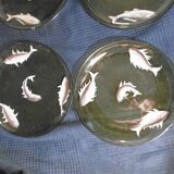 Set de 5 assiette ancienne en verre emaille ou peint a la main decor poisson ancien