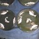Set of 5 old plate in e emaille glass or hand-painted old fish decoration