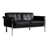 Horst Brüning Model 6912 two seater sofa in black leather for Kill International, Germany 1967