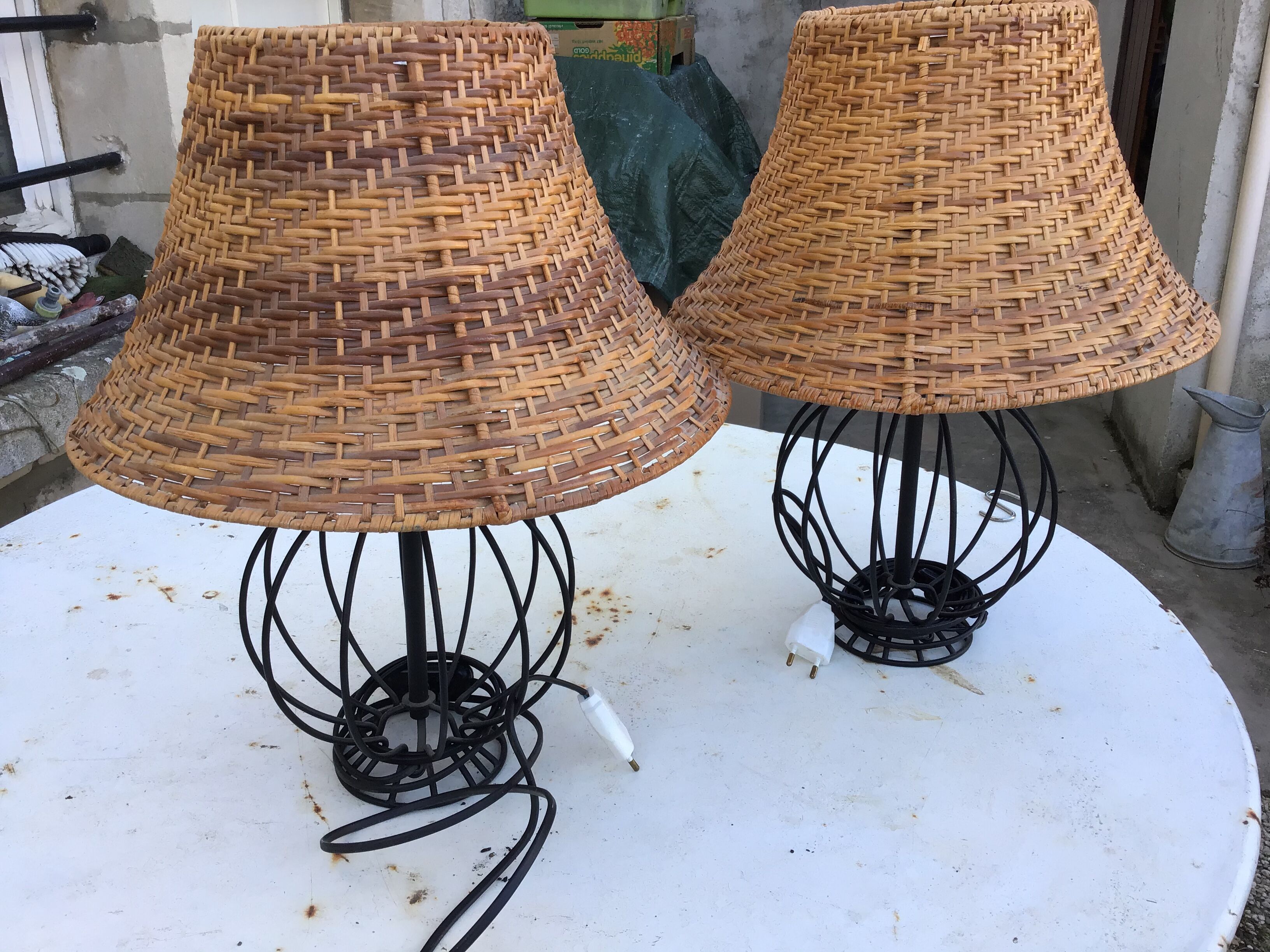 Pair of rattan bedside lampshade