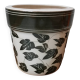 Vintage glazed ceramic flower pot with leaf pattern