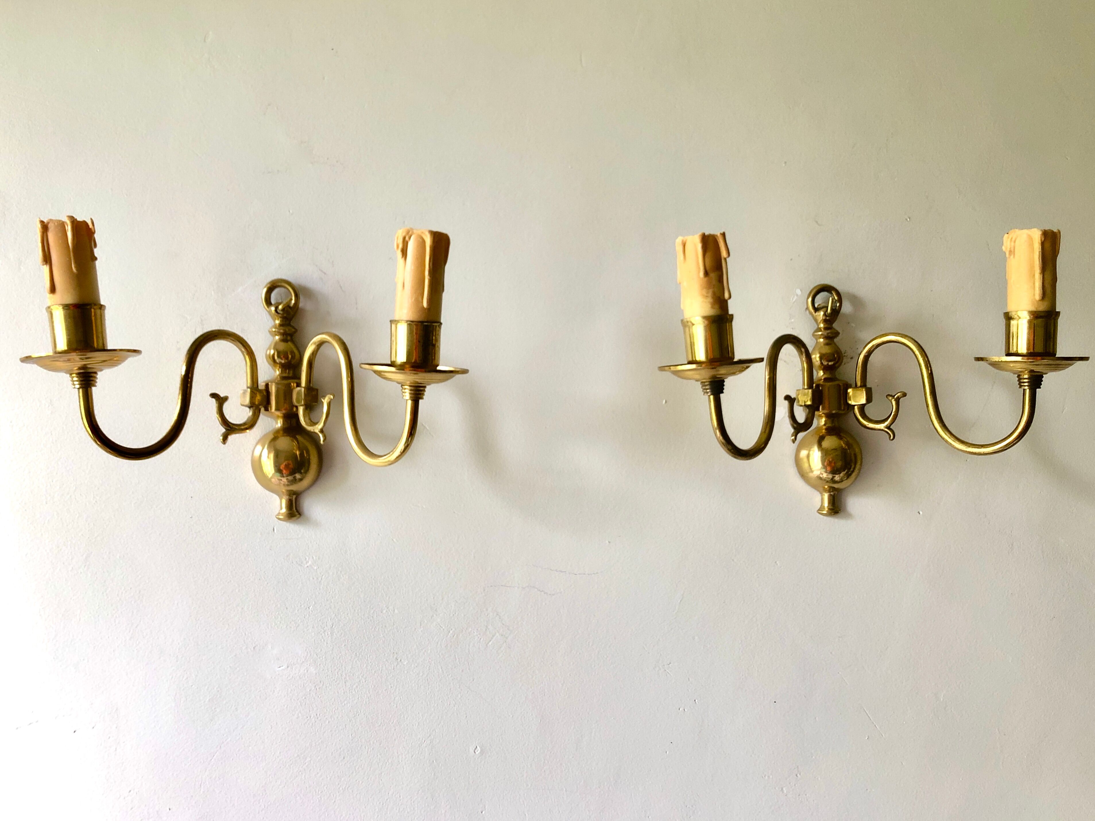 Pair of double sconces in gilded brass 1950