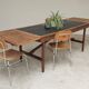 Vintage workshop folding table in oak with a hand-patinated black top.