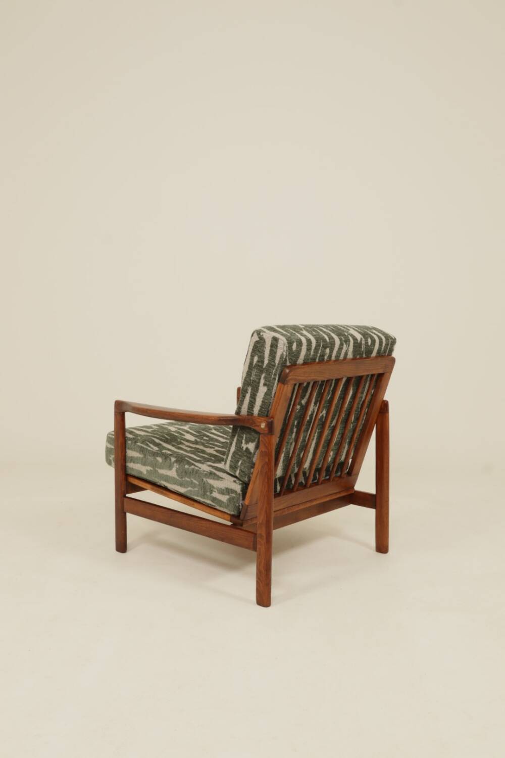 Vintage green jacquard armchair, mid-century modern design, 1965.